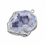 Druzy Geode Purple Dropper Pendant Silver Plated - 30mm