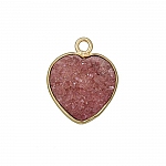 Gold Plated Druzy Quartz Heart Pendant Pink 16mm - PK1