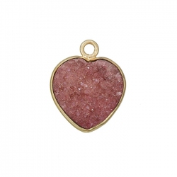Gold Plated Druzy Quartz Heart Pendant Pink 16mm - PK1