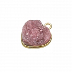 Gold Plated Druzy Quartz Heart Pendant Pink 16mm - PK1