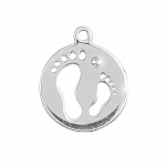 Sterling Silver 925 Footprint Disc Charm with Loop 15mm