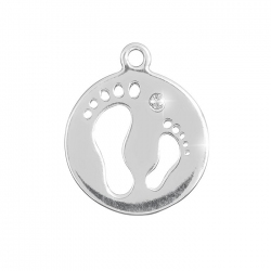 Sterling Silver 925 Footprint Disc Charm with Loop 15mm