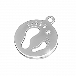 Sterling Silver 925 Footprint Disc Charm with Loop 15mm