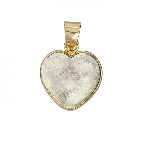 White Druzy 16mm Heart Shaped Pendant Gold Plated (PK1) White Druzy 16mm Heart Shaped Pendant Gold Plated (PK1)