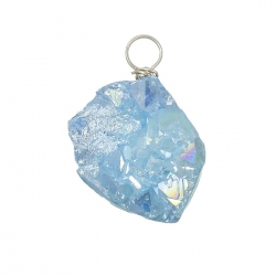 Druzy Pendant Wire Wrapped Electroplated Blue (16x20mm)