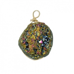 Druzy Wire Wrap Pendant Electroplated Peacock (16x20mm)