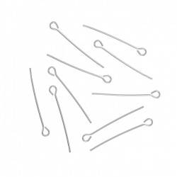 Sterling Silver 925 Eyepins 0.6mm Dia. 3/4" (20mm) PK10