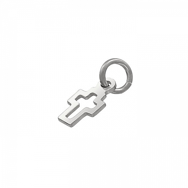 Sterling Silver Small Cut Out Cross Charm With Bail 8x5mm