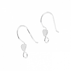 Sterling Silver 925 Fish Hook Ear Wire With Heart 20mm