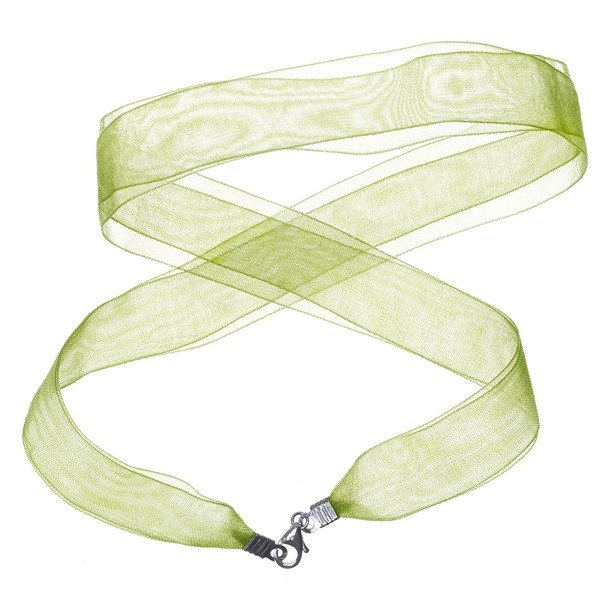 Ribbon Necklace With Sterling Silver Clasp Green - 17"