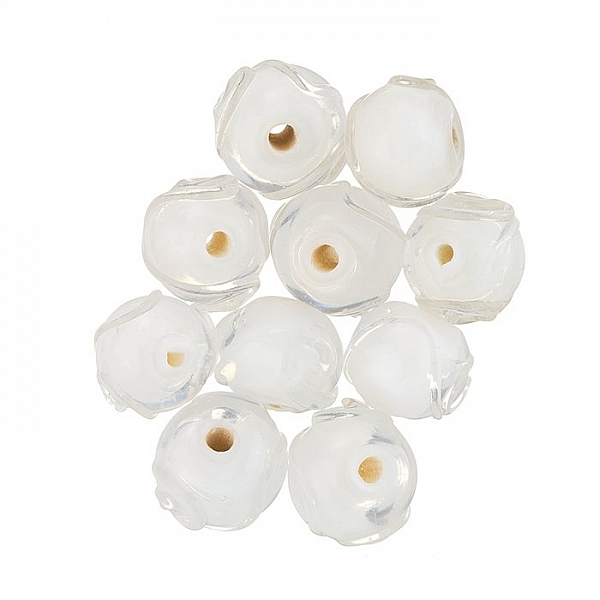 White Lined Clear Swirl Design Round Lampwork Bead 13mm