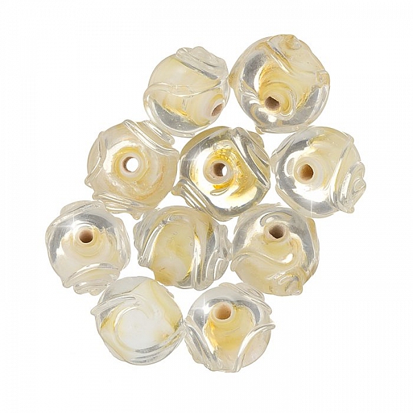 Light Brown Lined Swirl Design Lampwork Glass Bead PK10