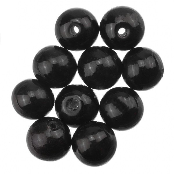 Shiny Black Round Glass Bead 8mm PK10