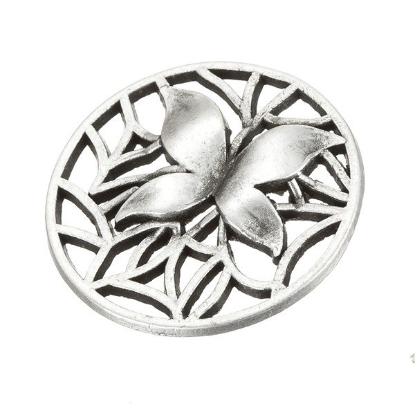 Antique Silver Butterfly Round Charm Pendants 35mm PK1