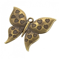Antique Brass Butterfly Heart Charm Pendants 49mm PK1