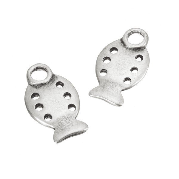 Shiny Antique Silver Flat Fish Shape Charm Pendant 23mm PK2
