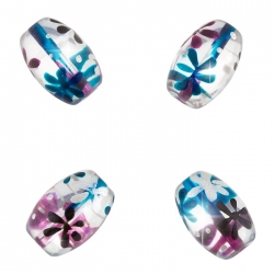 Green and Purple Flower Clear Oval Glass Beads 18mm PK4