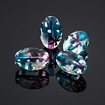 Green and Purple Flower Clear Oval Glass Beads 18mm PK4