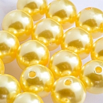 Acrylic Pearl Beads Round Shiny Yellow 14mm Pack of 20