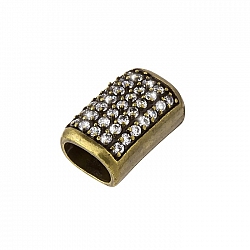 Brass Curved Tube Slider Charm with Crystals Fits Regaliz