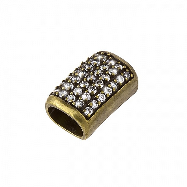 Brass Curved Tube Slider Charm with Crystals Fits Regaliz