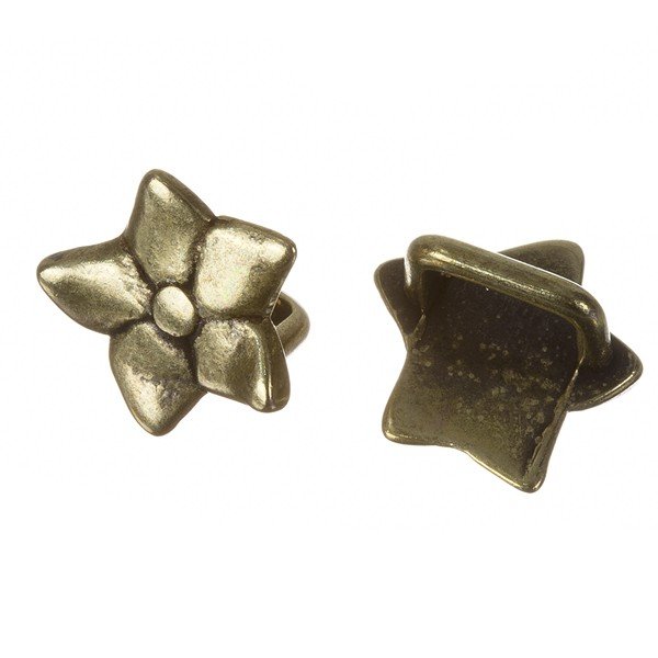 Regaliz Antique Brass Slider Ring Flower Beads 16mm PK2