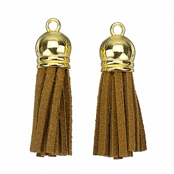 Suede Tassel Charms with Gold Cap Dark Brown 36mm PK2