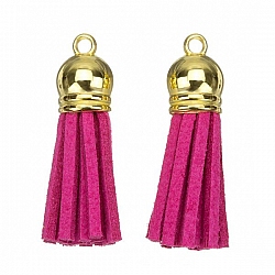 Suede Tassel Charms with Gold Cap Dark Pink 36mm PK2