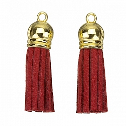 Suede Tassel Charms with Gold Cap Red 36mm PK2
