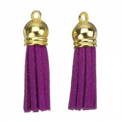 Suede Tassel Charms with Gold Cap Violet 36mm PK2