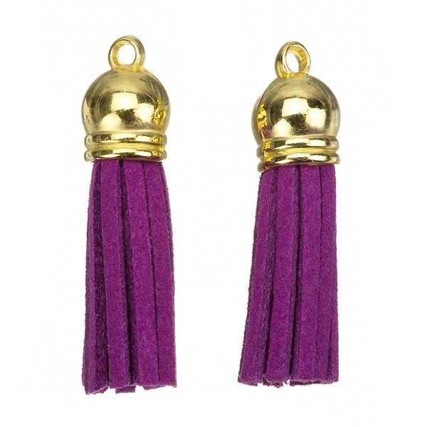 Suede Tassel Charms with Gold Cap Violet 36mm PK2
