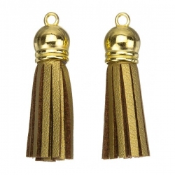 Suede Tassel Charms with Gold Cap Gold/Brown 36mm PK2