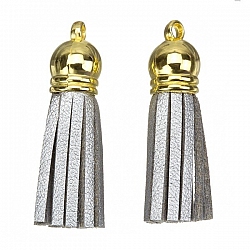 Suede Tassel Charms with Gold Cap Silver/Grey 36mm PK2