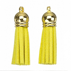 Suede Tassel Charms with Gold Cap Yellow 36mm PK2