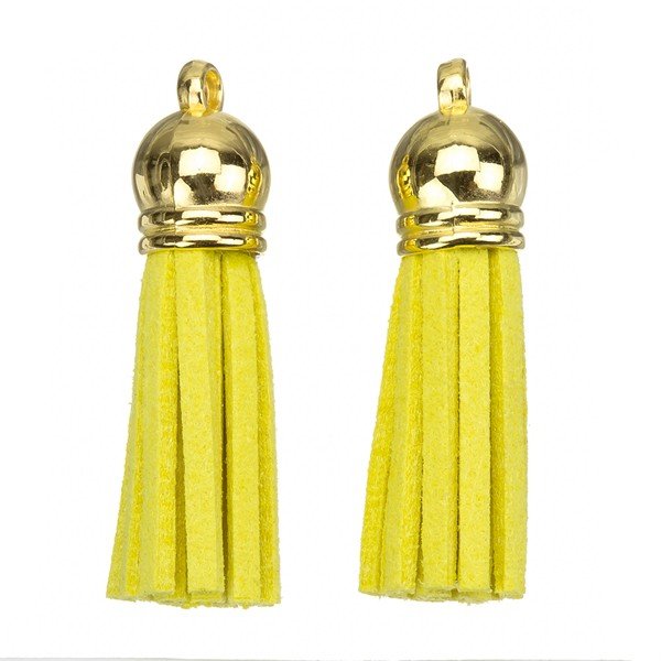 Suede Tassel Charms with Gold Cap Yellow 36mm PK2