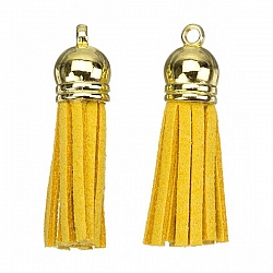 Suede Tassel Charms with Gold Cap Dark Yellow 36mm PK2