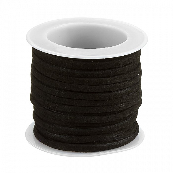Flat Faux Suede Cord Lace (1.5x3mm) Black - 5mtr Reel