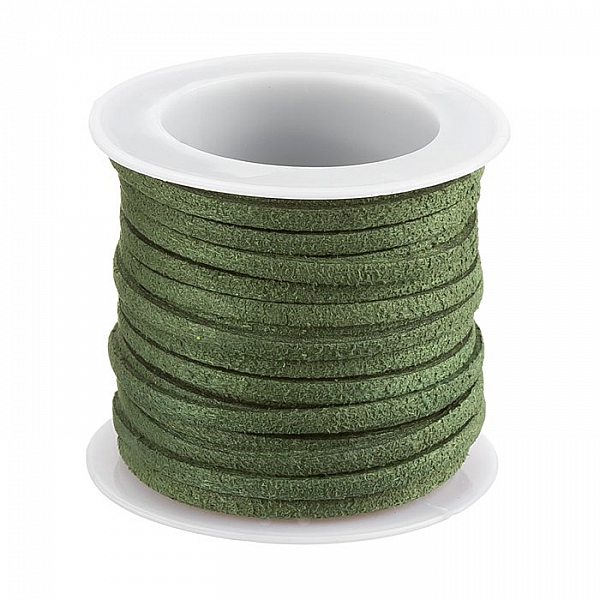 3mm Faux Suede Flat Cord Lace Olive Green - On 5m Reel