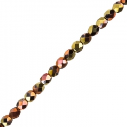 6mm Czech Fire Polish Beads Jet California Gold Rush 6