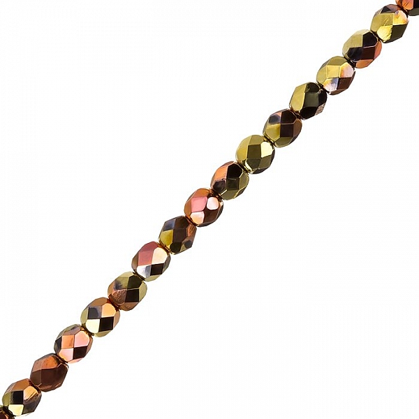 6mm Czech Fire Polish Beads Jet California Gold Rush 6