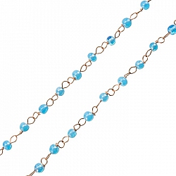 Rosary Style Chain With Light Blue Round Glass Beads 1m