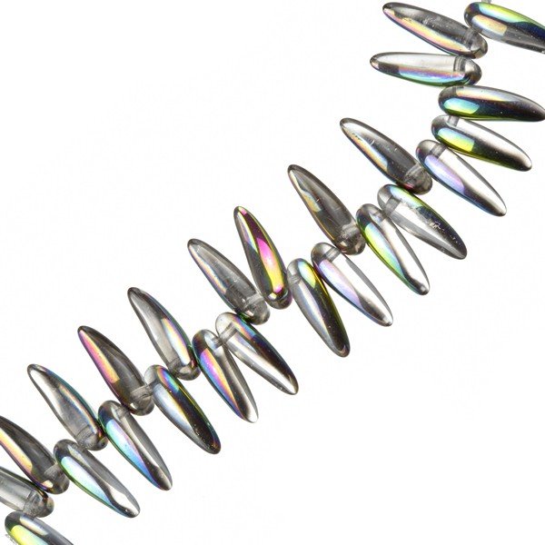 Crystal Vitrail Tooth Czech Pressed Beads 6x16mm PK25