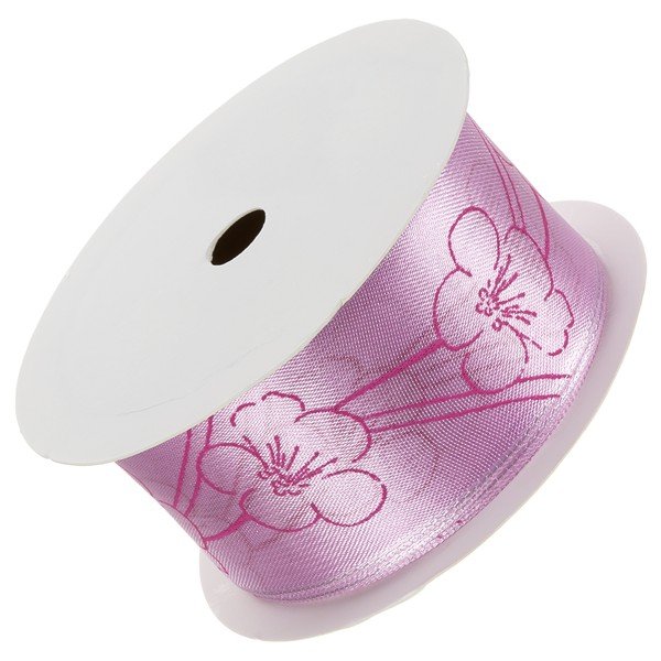 Pink Flowered Woven Edge Ribbon 40mm Wide 3 Metre Reel 