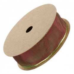25mm Gold Lurex Edge Red Wired Ribbon Sold on 3m Reel