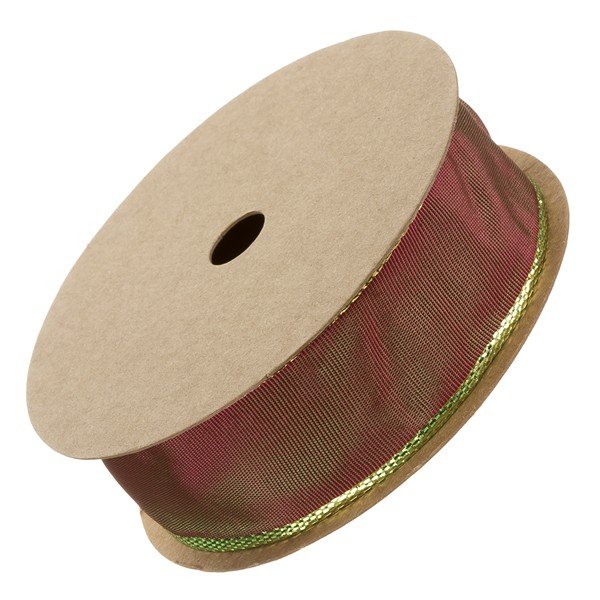 25mm Gold Lurex Edge Red Wired Ribbon Sold on 3m Reel