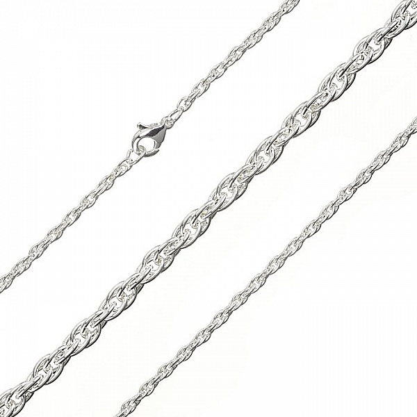 Rope Chain Necklace Silver Plated 3mm Steel Links 16"