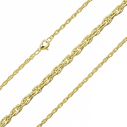 Rope Chain Necklace Gold Plated 3mm Steel Links 16 Inch