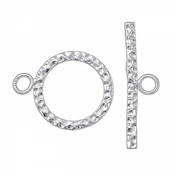 17mm Hammered Round Toggle Bar Clasp Sterling Silver PK1