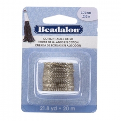 Cotton Tassel Cord 0.76mm Metallic Silver on Brown 20m