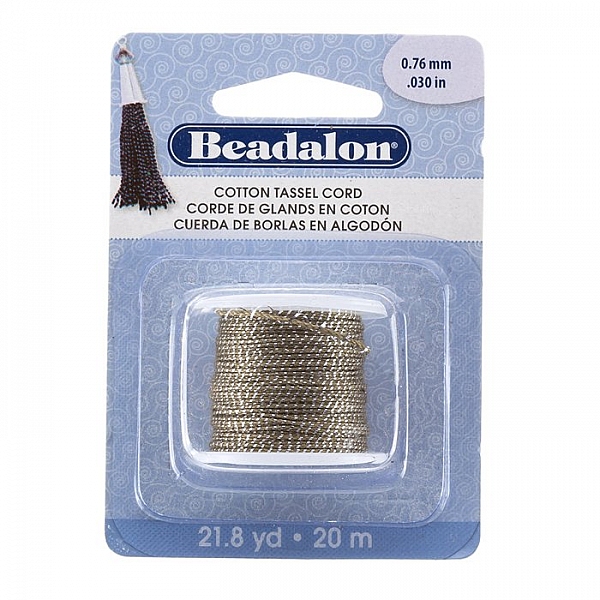 Cotton Tassel Cord 0.76mm Metallic Silver on Brown 20m